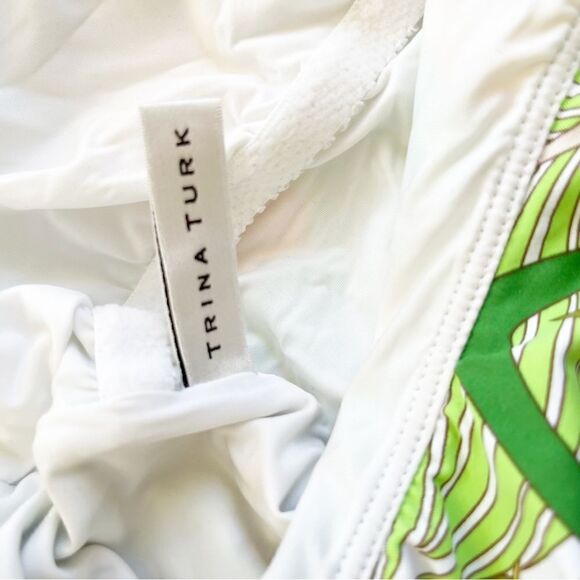 Trina Turk Green Fern Pattern‎ Ruffle Shoulder One Piece Bathing Suit. - Picture 8 of 9